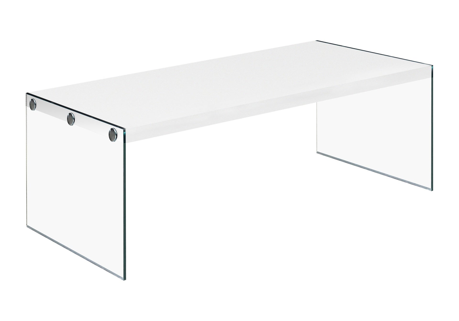 Coffee Table, Accent, Cocktail, Rectangular, Living Room, 44"l, Glossy White Laminate, Clear Tempered Glass, Contemporary, Modern