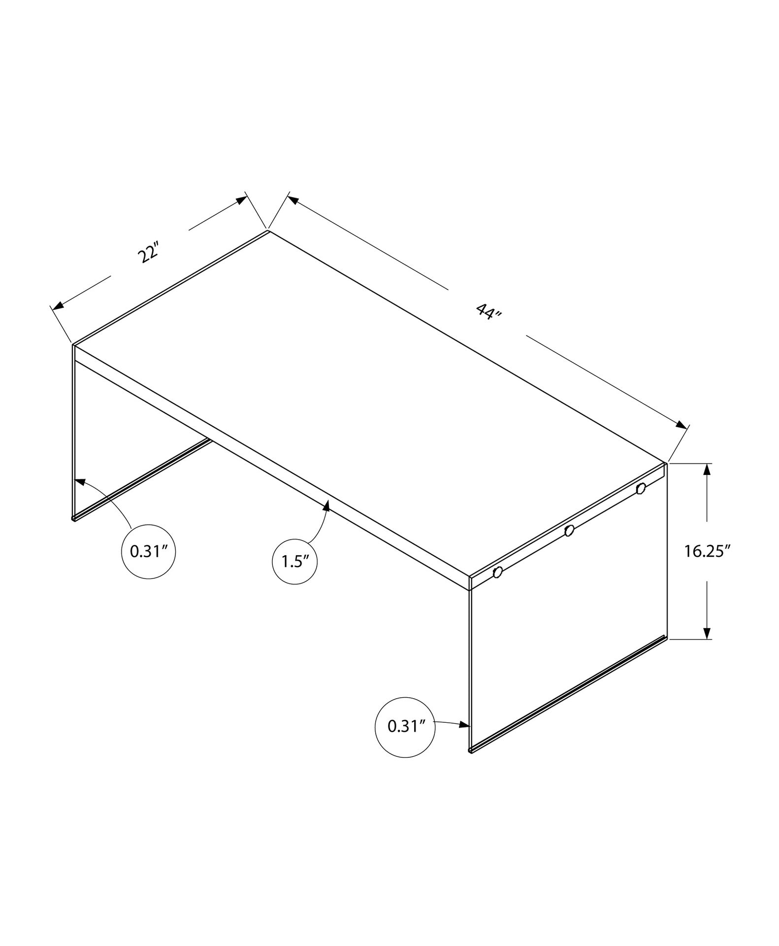 Coffee Table, Accent, Cocktail, Rectangular, Living Room, 44"l, Glossy White Laminate, Clear Tempered Glass, Contemporary, Modern