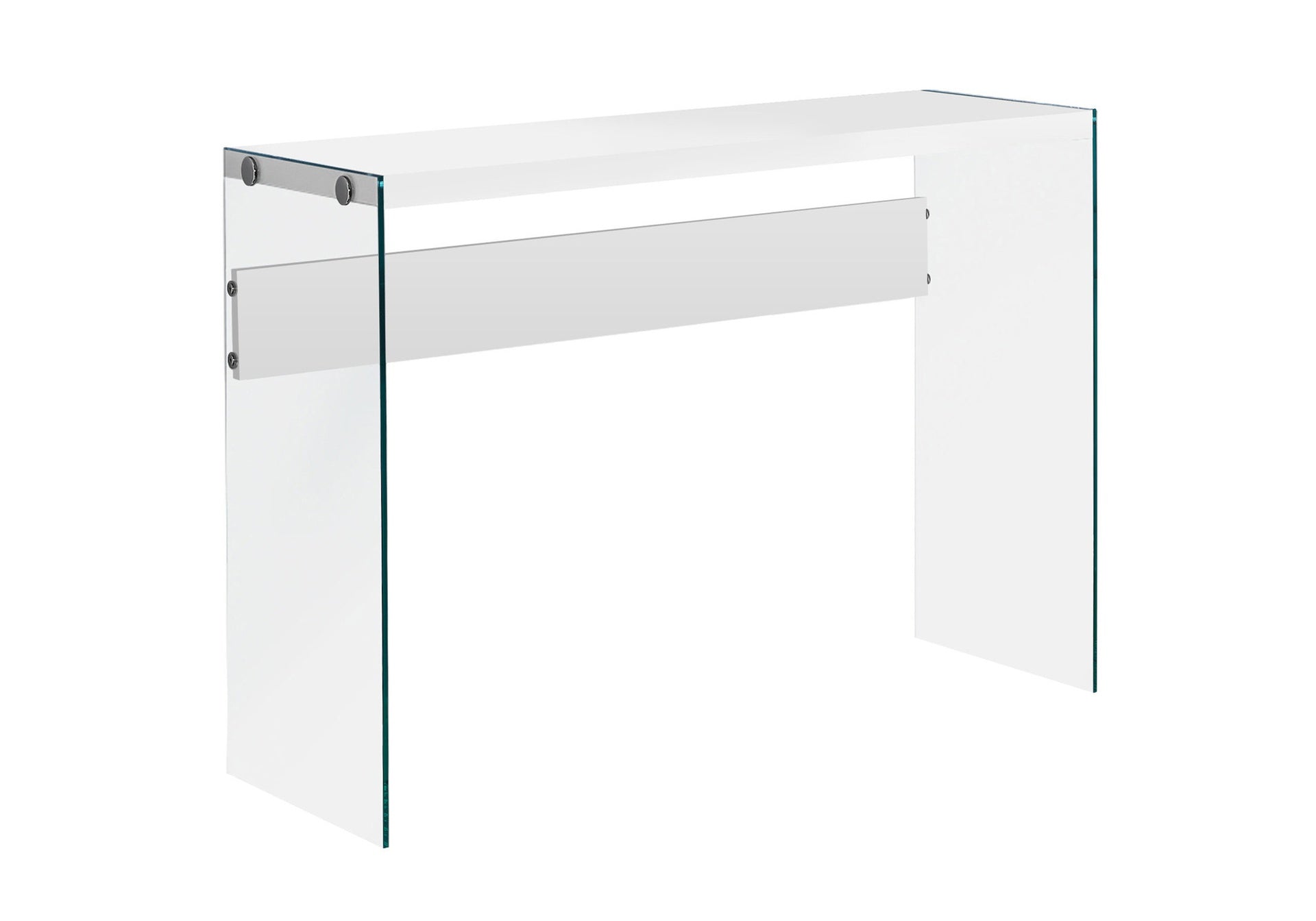 Accent Table, Console, Entryway, Narrow, Sofa, Living Room, Bedroom, Glossy White Laminate, Clear Tempered Glass, Contemporary, Modern