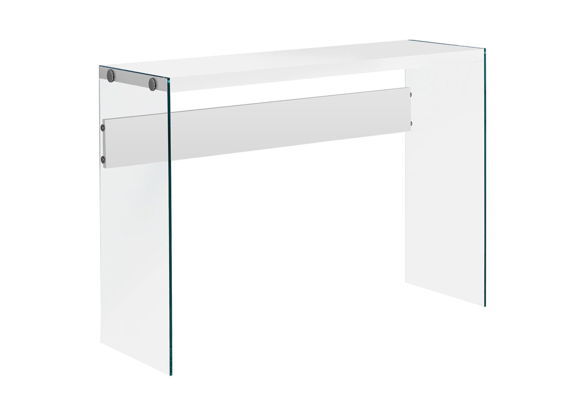 Accent Table, Console, Entryway, Narrow, Sofa, Living Room, Bedroom, Glossy White Laminate, Clear Tempered Glass, Contemporary, Modern