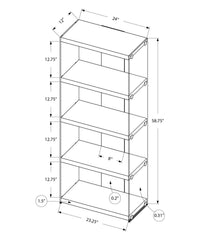 Bookshelf, Bookcase, Etagere, 5 Tier, 60"h, Office, Bedroom, Glossy White Laminate, Clear Tempered Glass, Contemporary, Modern