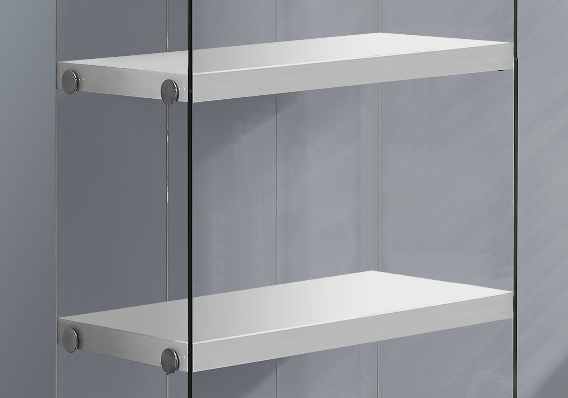 Bookshelf, Bookcase, Etagere, 5 Tier, 60"h, Office, Bedroom, Glossy White Laminate, Clear Tempered Glass, Contemporary, Modern