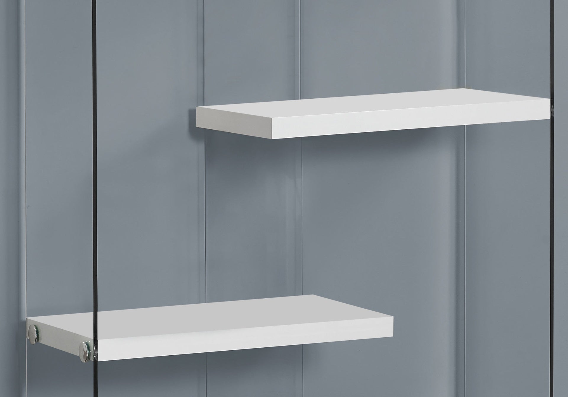 Bookshelf, Bookcase, Etagere, 5 Tier, 60"h, Office, Bedroom, Glossy White Laminate, Clear Tempered Glass, Contemporary, Modern