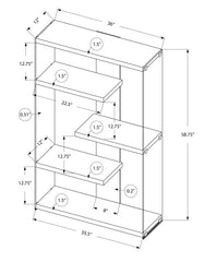 Bookshelf, Bookcase, Etagere, 5 Tier, 60"h, Office, Bedroom, Glossy White Laminate, Clear Tempered Glass, Contemporary, Modern
