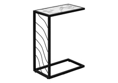 Accent Table, C-shaped, End, Side, Snack, Living Room, Bedroom, White Marble Look Laminate, Black Metal, Contemporary, Modern