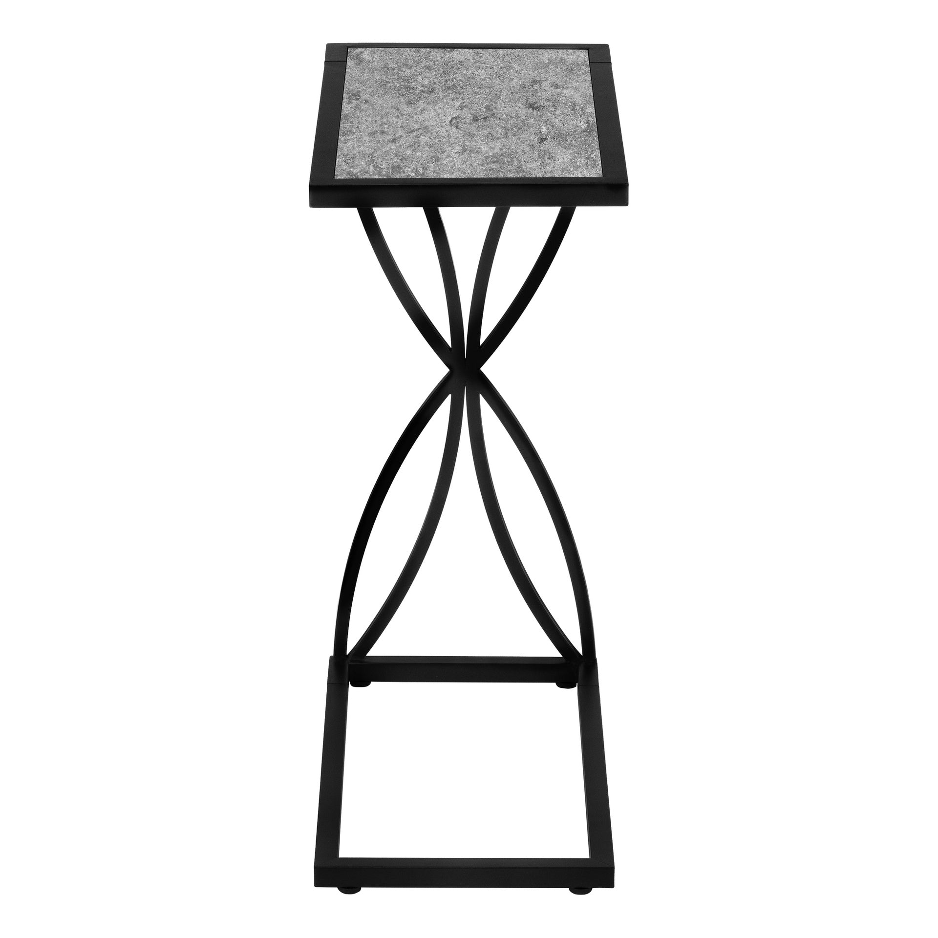 Accent Table, C-shaped, End, Side, Snack, Living Room, Bedroom, Grey Laminate, Black Metal, Contemporary, Modern