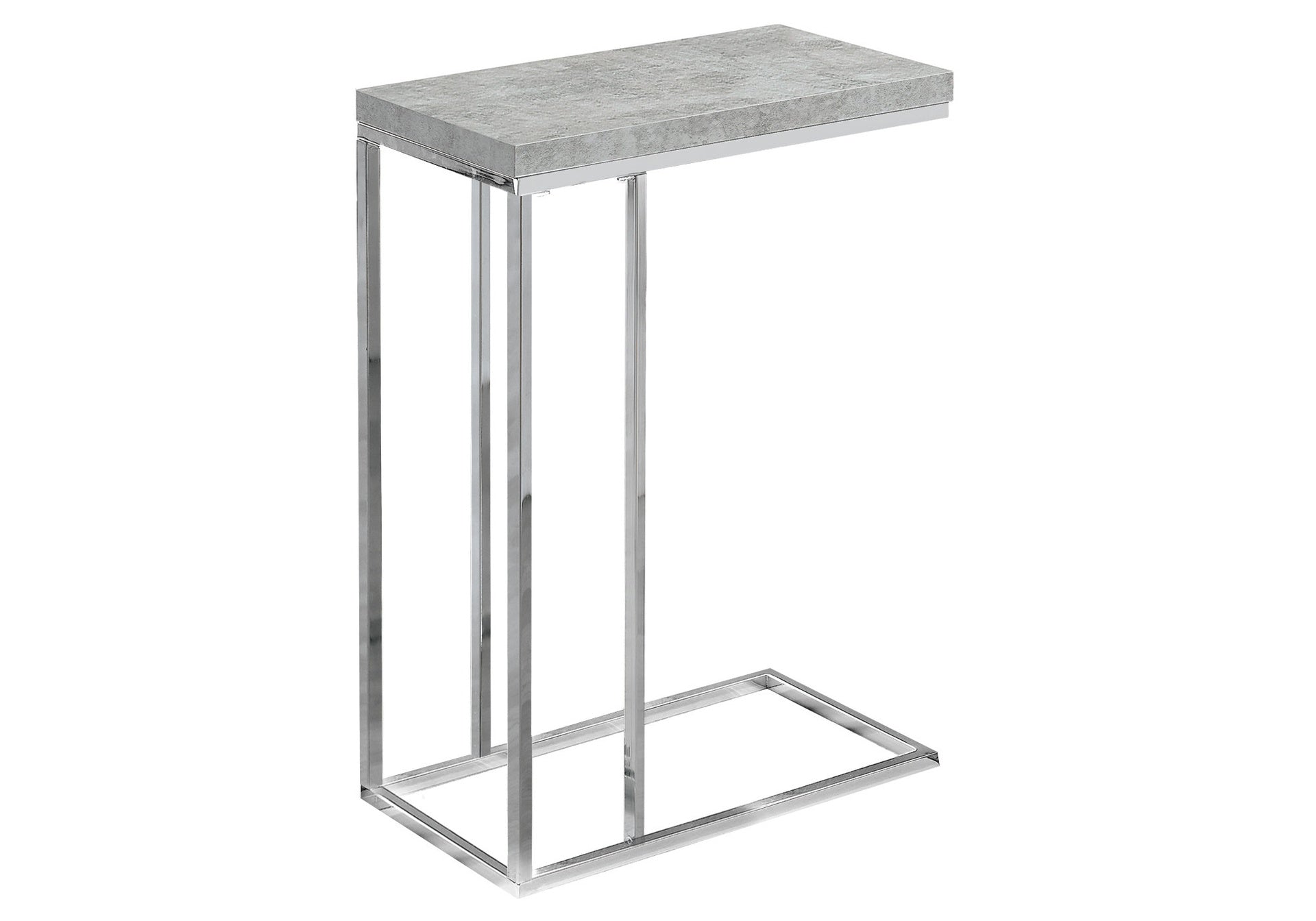 Accent Table, C-shaped, End, Side, Snack, Living Room, Bedroom, Grey Laminate, Chrome Metal, Contemporary, Modern