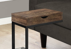 Accent Table, C-shaped, End, Side, Snack, Storage Drawer, Living Room, Bedroom, Brown Laminate, Black Metal, Contemporary, Modern
