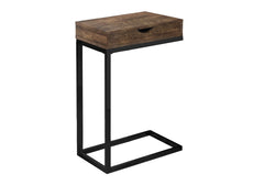Accent Table, C-shaped, End, Side, Snack, Storage Drawer, Living Room, Bedroom, Brown Laminate, Black Metal, Contemporary, Modern