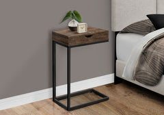 Accent Table, C-shaped, End, Side, Snack, Storage Drawer, Living Room, Bedroom, Brown Laminate, Black Metal, Contemporary, Modern