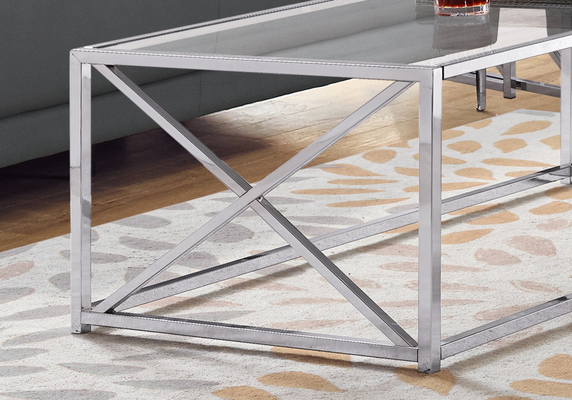 Coffee Table, Accent, Cocktail, Rectangular, Living Room, 44"l, Clear Tempered Glass, Chrome Metal, Contemporary, Modern