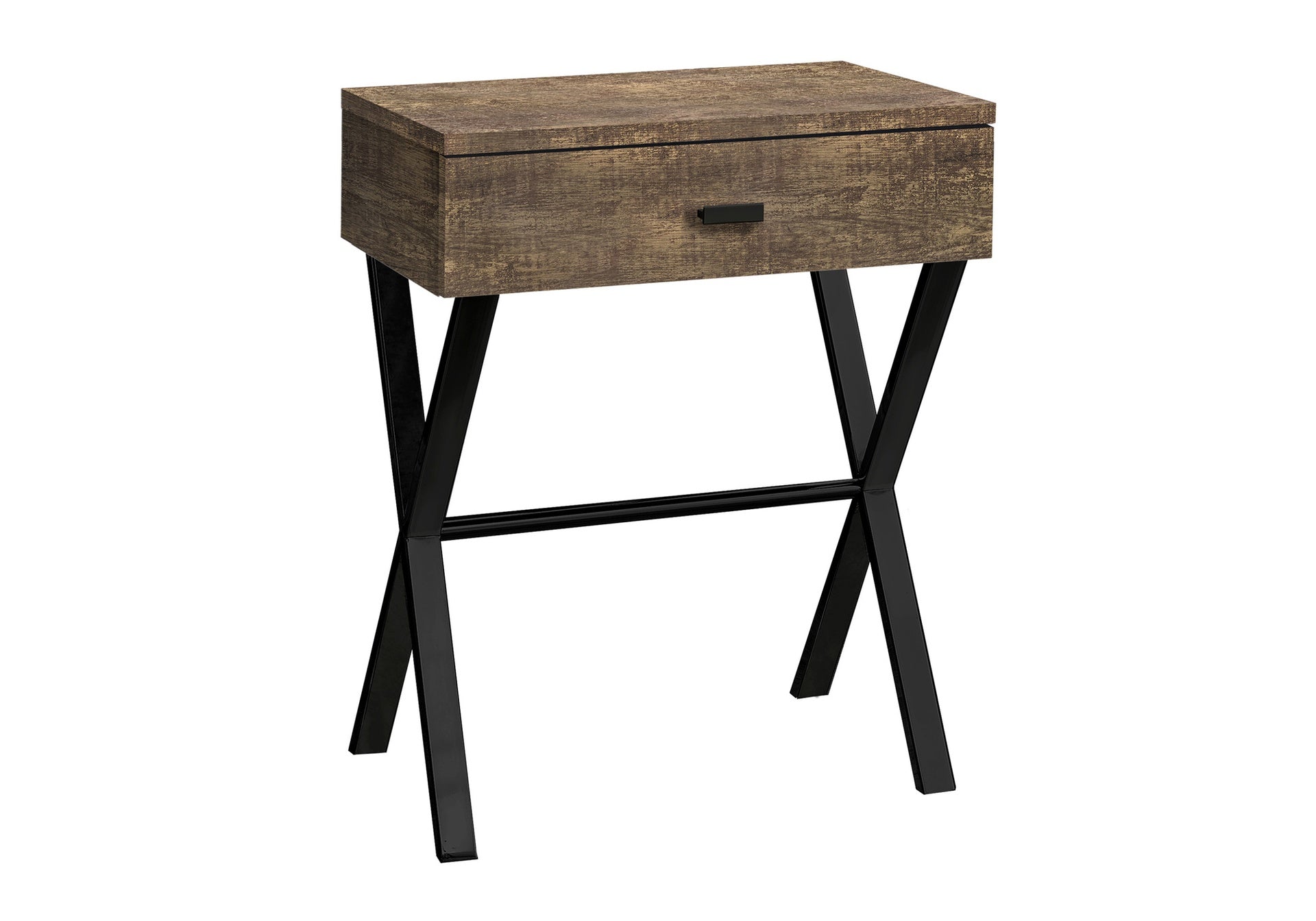 Accent Table, Side, End, Nightstand, Lamp, Storage Drawer, Living Room, Bedroom, Brown Laminate, Black Metal, Contemporary, Modern