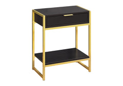 Accent Table, Side, End, Nightstand, Lamp, Storage Drawer, Living Room, Bedroom, Brown Laminate, Gold Metal, Contemporary, Modern