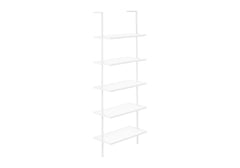 Bookshelf, Bookcase, Etagere, Ladder, 5 Tier, 72"h, Office, Bedroom, White Laminate, White Metal, Contemporary, Modern