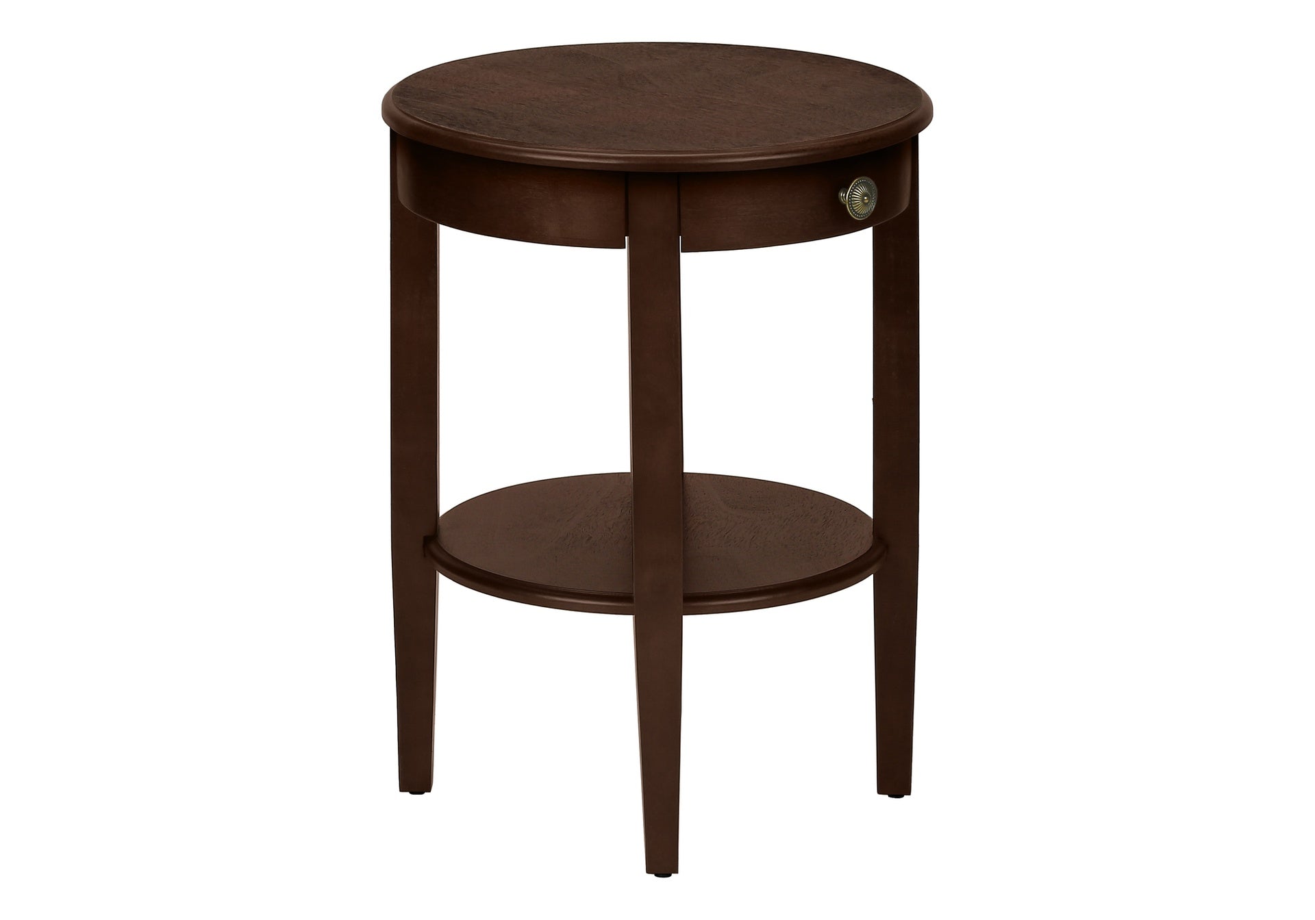 Accent Table, 2 Tier, End, Side Table, Round, Nightstand, Bedroom, Lamp, Brown Veneer, Transitional
