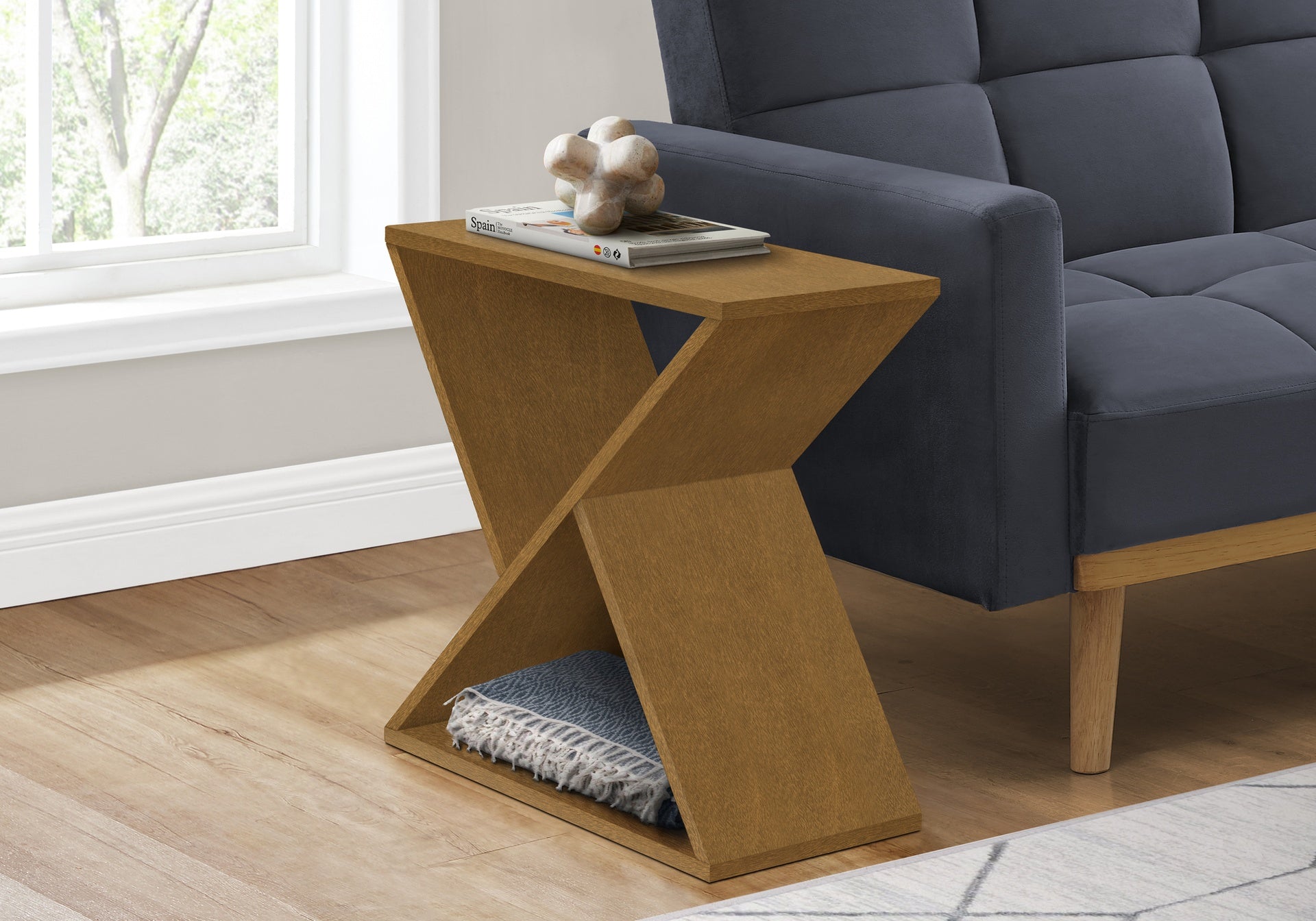 Accent Table, Side, End, Nightstand, Narrow, Small, Bedroom, Living Room, Lamp, Brown Veneer, Contemporary