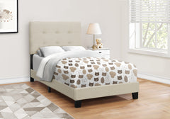 Bed, Twin Size, Upholstered, Bedroom, Frame Only, Youth, Teen, Juvenile, Beige Linen Look, Transitional