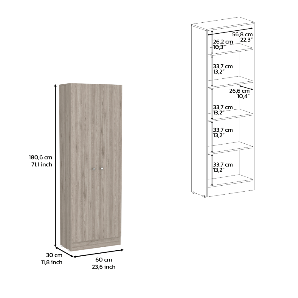 Multistorage Cabinet 71" H, Two Doors, Five Internal Shelves, Light Gray