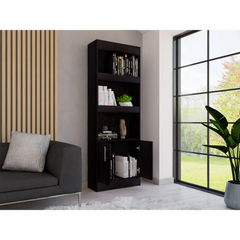 Bookcase, Three Shelves, Double Door Cabinet, Metal Hardware, Black