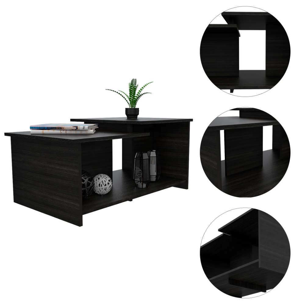 Coffee Table, Lower Open Shelf, Black