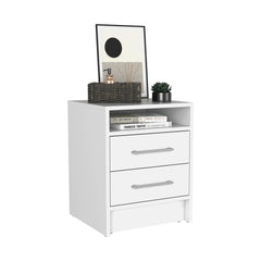 Nightstand 20"H, Two Drawers, Superior Top, Metal Handles, White