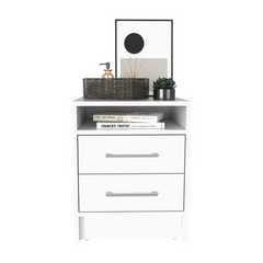 Nightstand 20"H, Two Drawers, Superior Top, Metal Handles, White