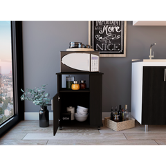 Lower Microwave Pantry 29" H, Single Door Cabinet, One Open Shelf, Three Side Shelves, Black