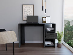 Computer Desk with 1-Drawer and 2-Open Storage Shelves, Smokey Oak