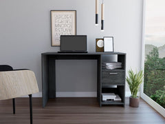Computer Desk with 1-Drawer and 2-Open Storage Shelves, Smokey Oak