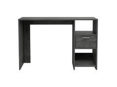 Computer Desk with 1-Drawer and 2-Open Storage Shelves, Smokey Oak