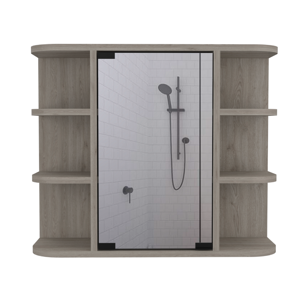 Medicine Cabinet 19" H, Six External Shelves, Three Interior Shelves, Light Gray