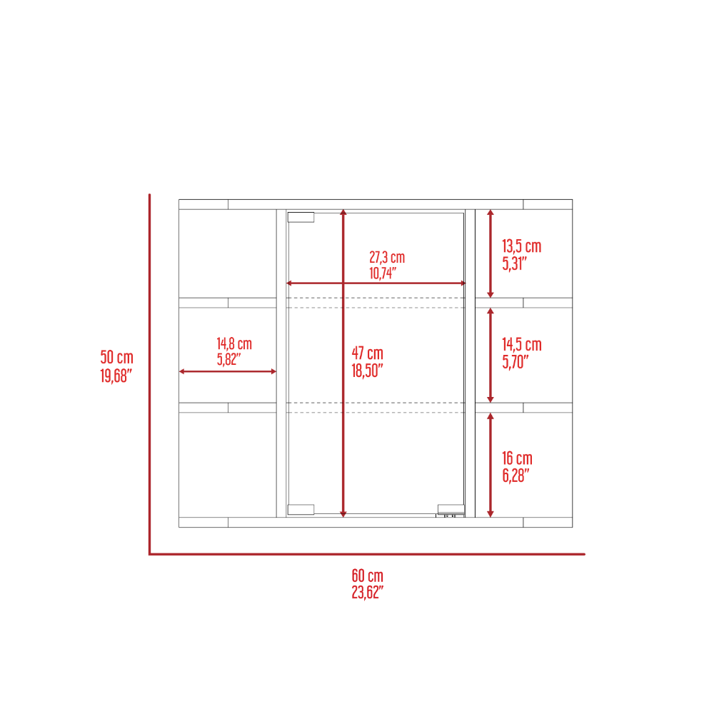 Medicine Cabinet 19" H, Six External Shelves, Three Interior Shelves, Light Gray