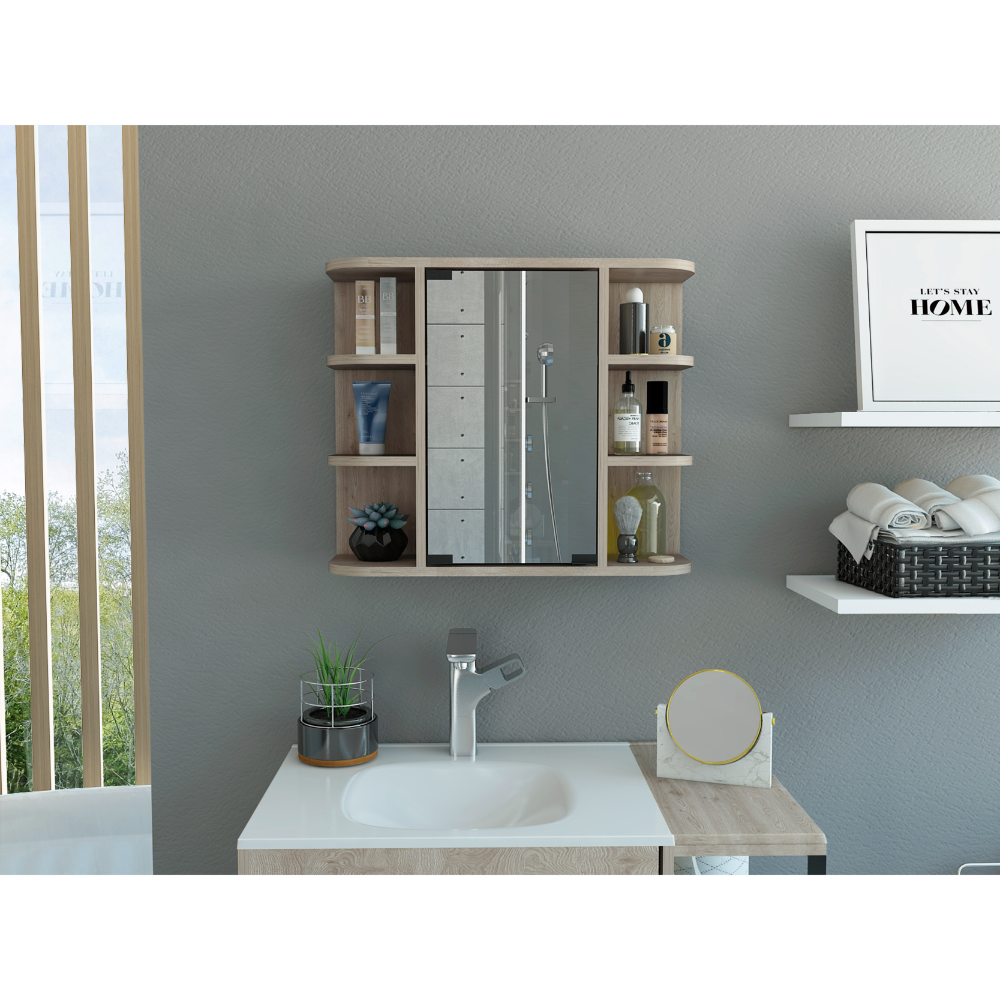 Medicine Cabinet 19" H, Six External Shelves, Three Interior Shelves, Light Gray