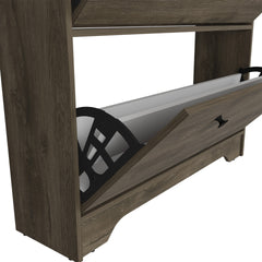 Shoe Rack 46" H, One Open Storage Shelf, Two Internal Storage Drawers, Two Doors, Dark Brown