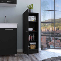 Kitchen Pantry 47" H, One Door Cabinet, Four Interior Shelves, Black