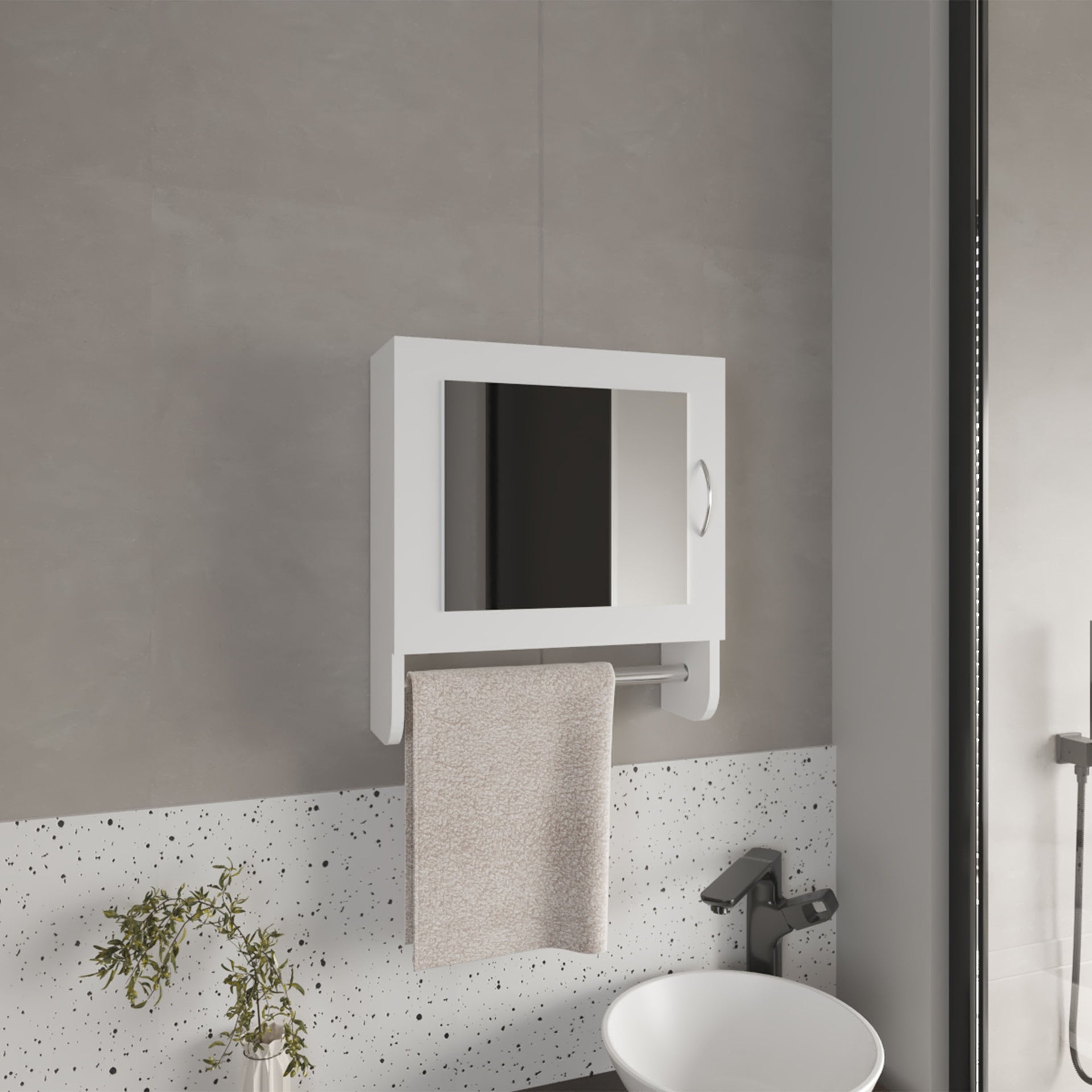 Medicine Cabinet 19.70" H, with 1 Door, 2 Shelves, 1 Mirror, White