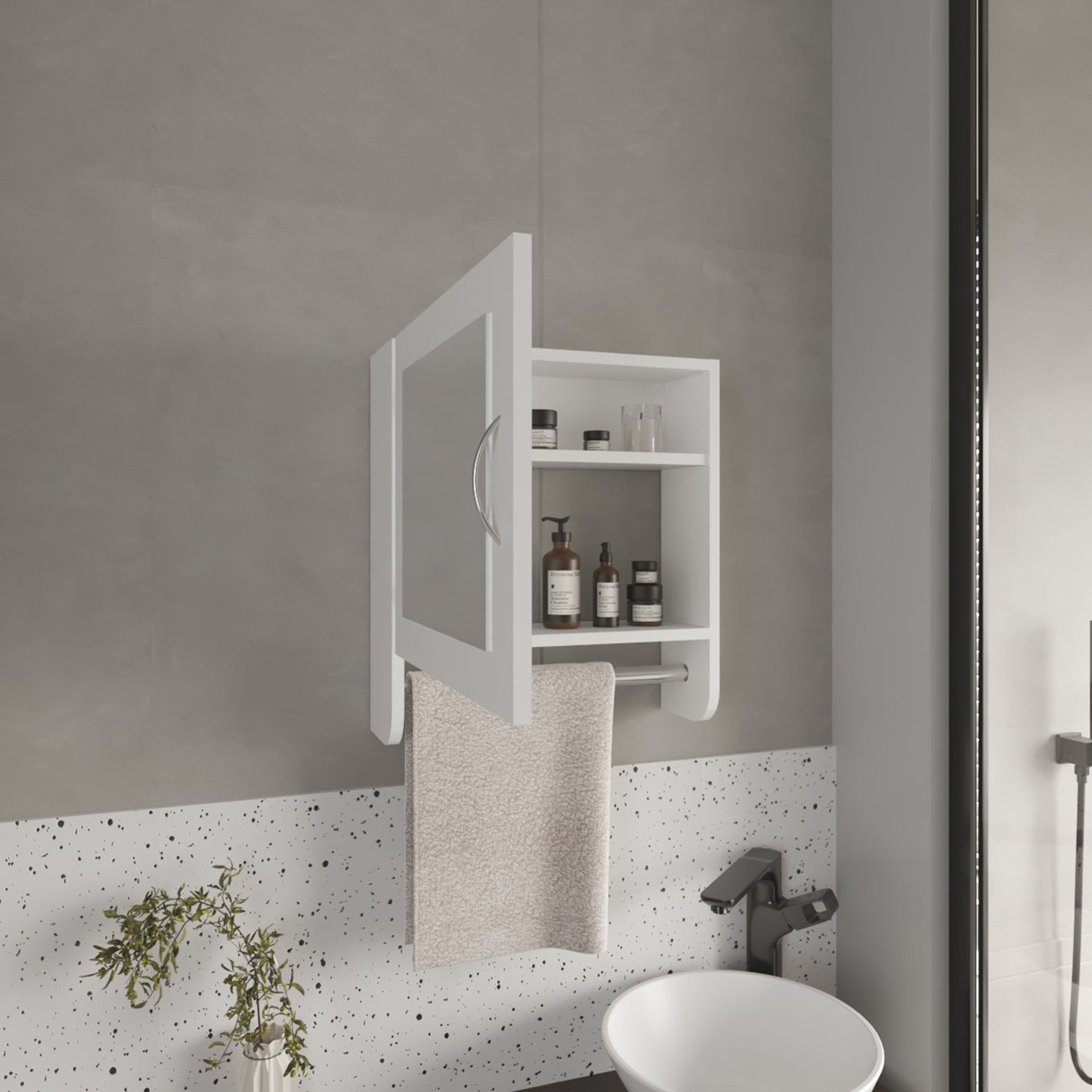 Medicine Cabinet 19.70" H, with 1 Door, 2 Shelves, 1 Mirror, White