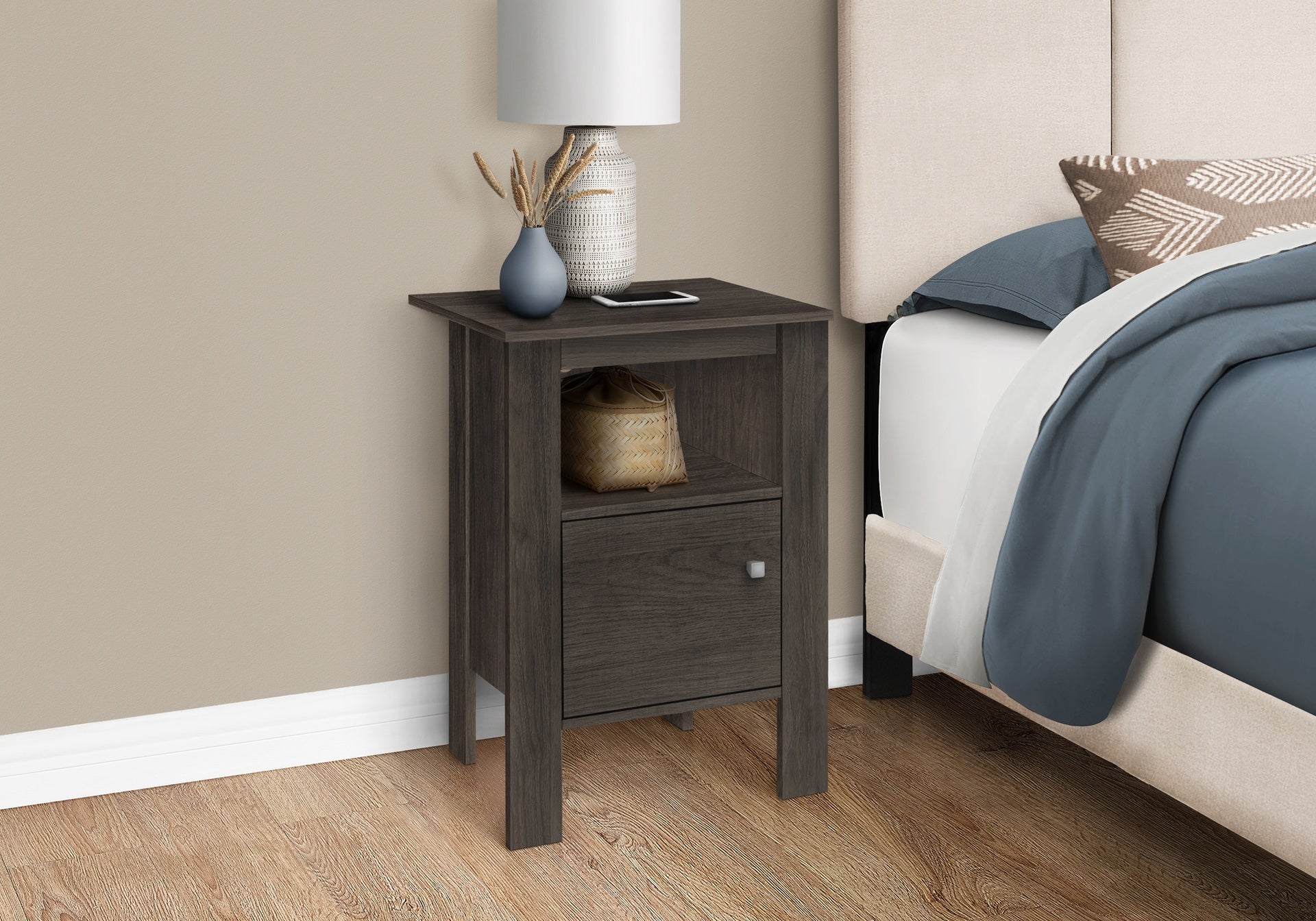 Accent Table, Side, End, Nightstand, Lamp, Storage, Living Room, Bedroom, Brown Laminate, Transitional
