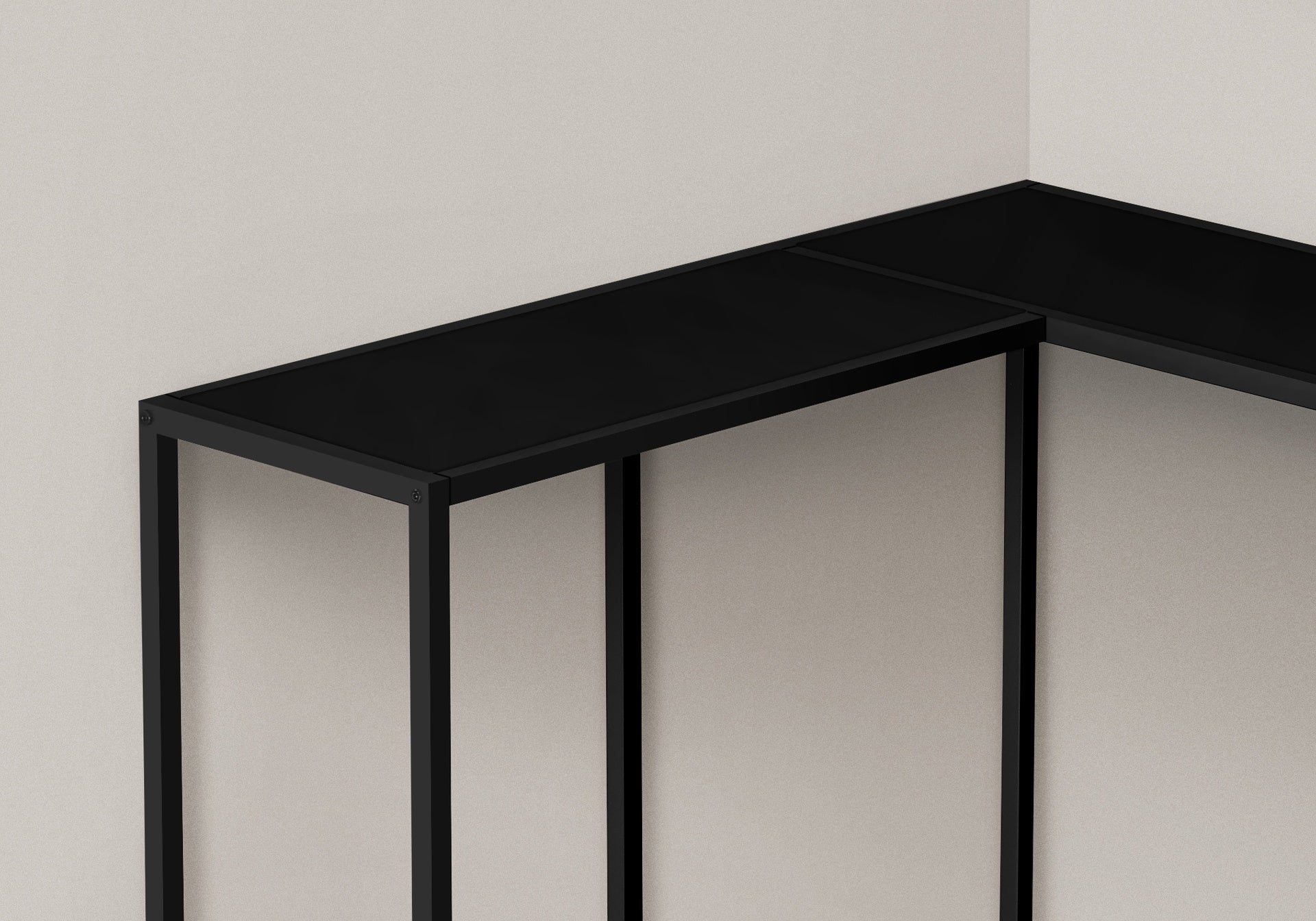 Accent Table, Console, Entryway, Narrow, Corner, Living Room, Bedroom, Black Laminate, Black Metal, Contemporary, Modern