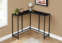 Accent Table, Console, Entryway, Narrow, Corner, Living Room, Bedroom, Black Marble Look Laminate, Black Metal, Contemporary, Modern