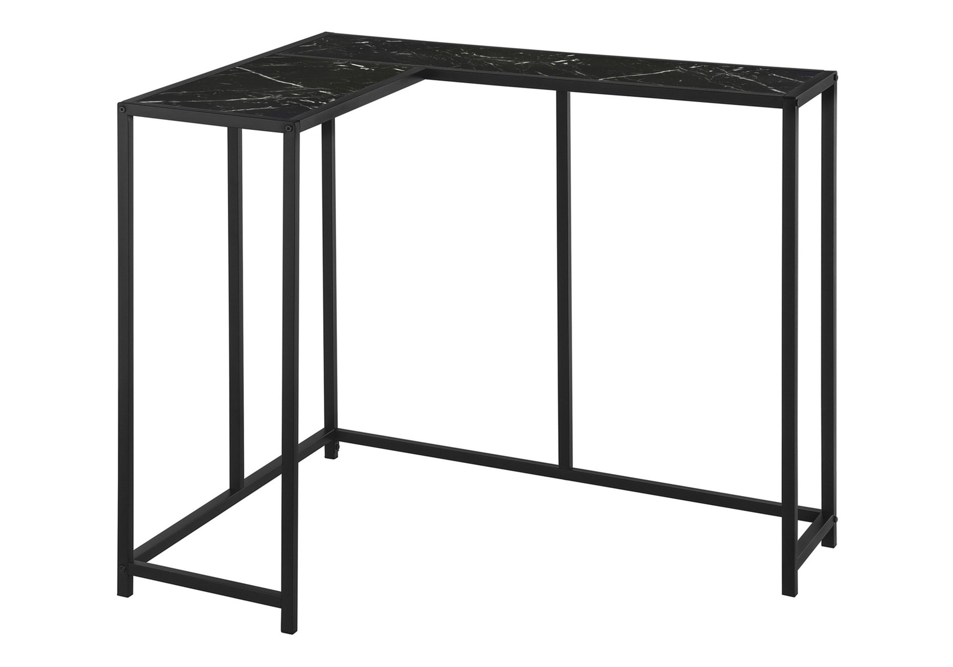 Accent Table, Console, Entryway, Narrow, Corner, Living Room, Bedroom, Black Marble Look Laminate, Black Metal, Contemporary, Modern