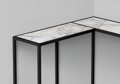 Accent Table, Console, Entryway, Narrow, Corner, Living Room, Bedroom, White Marble Look Laminate, Black Metal, Contemporary, Modern