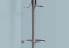 Coat Rack, Hall Tree, Free Standing, Hanging Bar, 6 Hooks, Entryway, 68"h, Bedroom, Grey Metal, Contemporary, Modern
