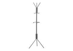 Coat Rack, Hall Tree, Free Standing, Hanging Bar, 6 Hooks, Entryway, 68"h, Bedroom, Grey Metal, Contemporary, Modern