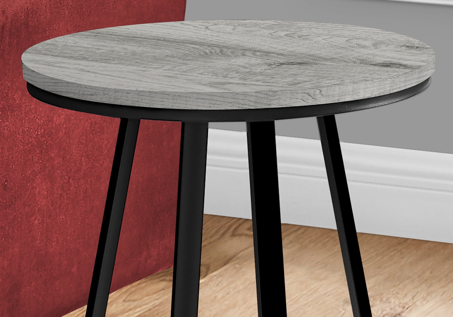 Accent Table, Side, Round, End, Nightstand, Lamp, Living Room, Bedroom, Grey Laminate, Black Metal, Contemporary, Modern