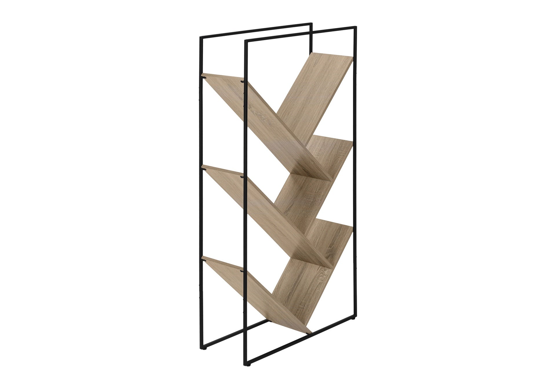 Bookshelf, Bookcase, Etagere, 3 Tier, 60"h, Office, Bedroom, Brown Laminate, Black Metal, Contemporary, Modern