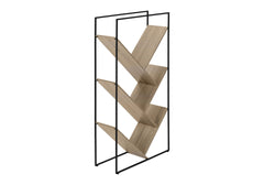 Bookshelf, Bookcase, Etagere, 3 Tier, 60"h, Office, Bedroom, Brown Laminate, Black Metal, Contemporary, Modern
