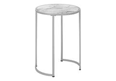 Accent Table, Side, Round, End, Nightstand, Lamp, Living Room, Bedroom, White Marble Look Laminate, Grey Metal, Contemporary, Modern