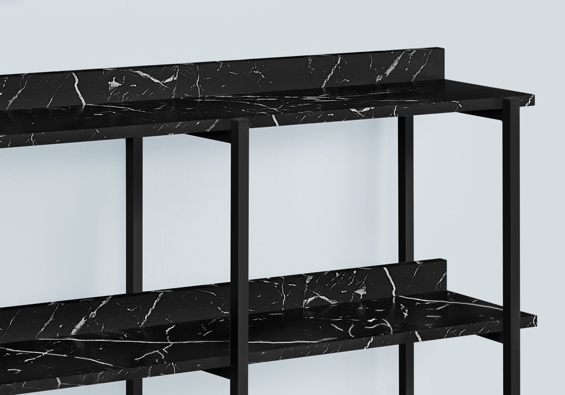 Accent Table, Console, Entryway, Narrow, Sofa, Living Room, Bedroom, Black Marble Look Laminate, Black Metal, Contemporary, Modern