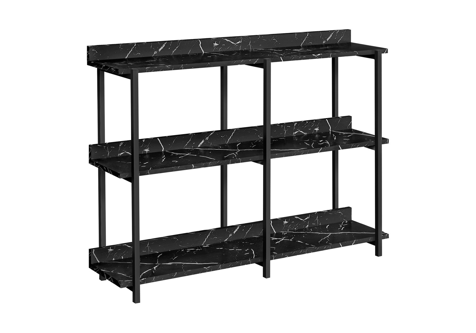 Accent Table, Console, Entryway, Narrow, Sofa, Living Room, Bedroom, Black Marble Look Laminate, Black Metal, Contemporary, Modern